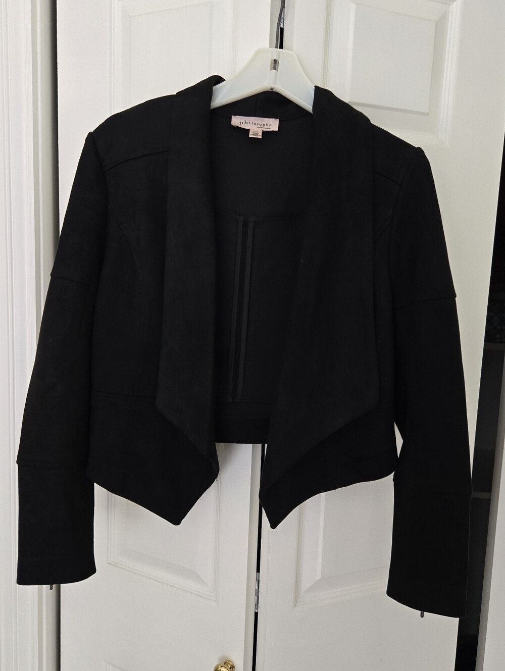 Philosophy Black Cropped Draped Open-Front Blazer